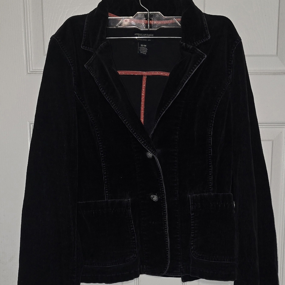 Women’s American Eagle Corduroy Black Button Up Jacket Size Medium